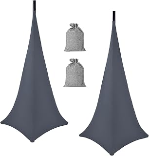 2 Pack Speaker Stand Cover Tripod Scrim, DJ Speaker Stand Scrim Tripod Cover with 360 Degree Coverage (Gray-Two Pack)