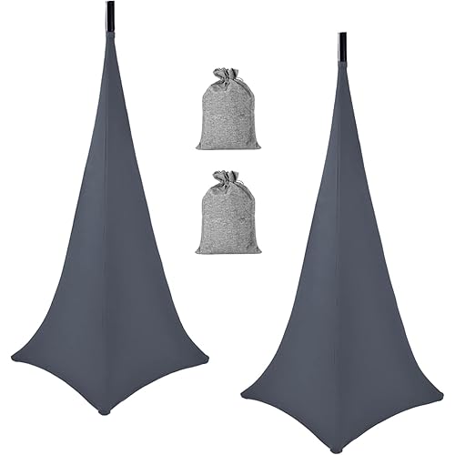 2 Pack Speaker Stand Cover Tripod Scrim, DJ Speaker Stand Scrim Tripod Cover with 360 Degree Coverage (Gray-Two Pack)