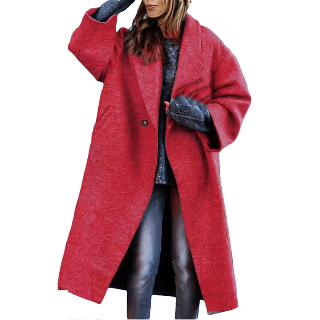 Abrigo largo de lana para mujer de otoño e invierno, sin cinturón, con solapa, suelto, para mujer