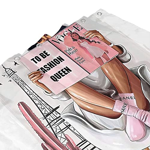 African American Shower Curtain Fashion Pink Motivational Black Queen Girl Shower Curtain Lovely Black Women Bath Curtain Bathroom Decorations,Waterproof Cloth Fabric,60X72 Inches With Hooks #TOP4