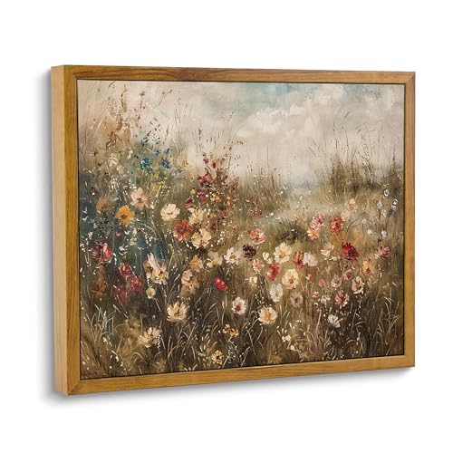 ARTZIO Vintage Wildflower Field Landscape Canvas Art Print, Framed Farmhouse