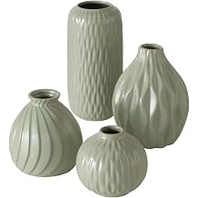 Boltze Zalina 2025736 Vase Set of 4 Green Flower Vases Porcelain Glazed Decorative Vases Various Patterns and Sizes Height 9-19 cm Diameter 9-11 cm