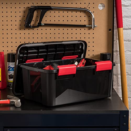 Image of IRIS USA WeatherPro 19 Qt Storage Bins with Lids, 6 Pack, BPA-Free Plastic Gasket Box with Tight Latch and Seal, Stackable Nestable Tote Tub - Black /Red