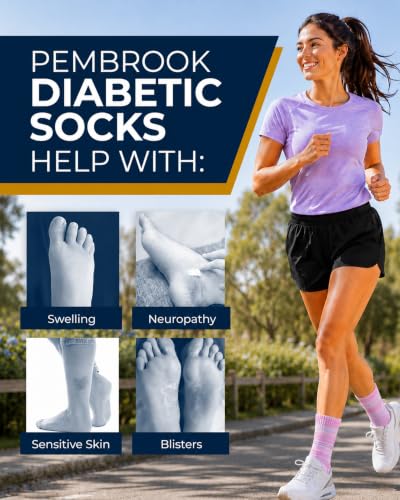 Image of Pembrook Bamboo Viscose Diabetic Socks for Women & Men - 6 Pairs Ankle Socks for Swollen Feet | Neuropathy Socks