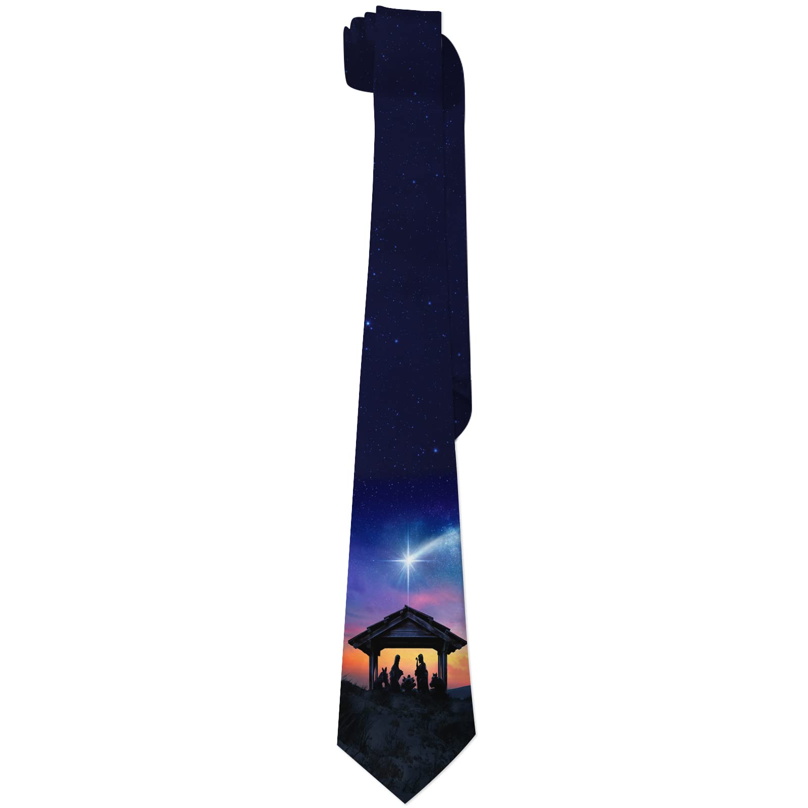 Zerosevenee Men's As Pic Nativity Scene Ties Religious Neckties, Christian Ties, Novelty Christian Themed For Christmas, Scene With The Holy Family With Comet At Sunrise, One Size