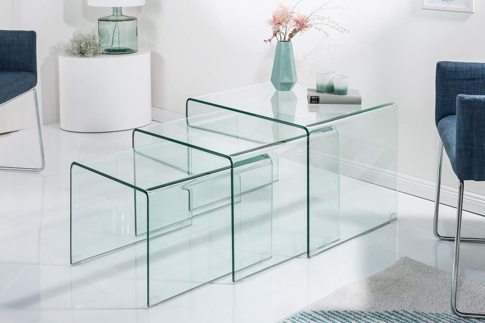 invicta INTERIOR 3er Set Glas Couchtisch FANTOME 60cm Beistelltische transparent Glastisch Tische