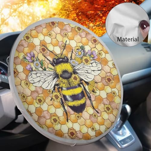 Image of Steering Wheel Sun Shade Cover Easy Installation Reflect UV Sun and Heat Cute Bee Car Interior Sunshade Anti Slip Universal Car Accessories