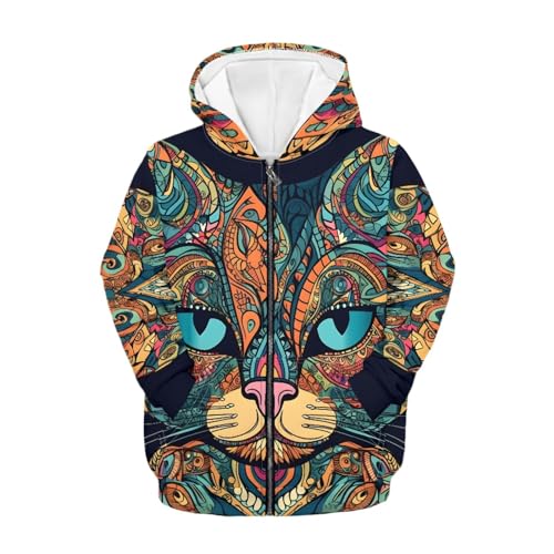 JooMeryer Kids Boys Cool Wolf Printed Long Sleeve Hooded Neck Full Zip Up Hoodie - Main Image