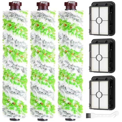 Brush Filter Replacement Compatible with Bissell CrossWave Pet Pro All in One, 3 Multi-Surface Brush Roll 1868 + 3 Vacuum Filter 1866 Vacuum Filter, Compare to Part 1608683, 160-8683, 1608684