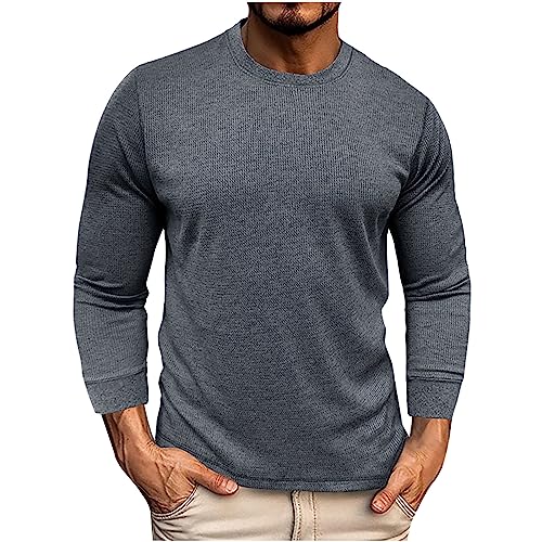 Waffle Basic T-Shirt for Men Long Sleeve Shirts Thermal Crew Neck Casual Tee Tops Underwear Lightweight Base Layer