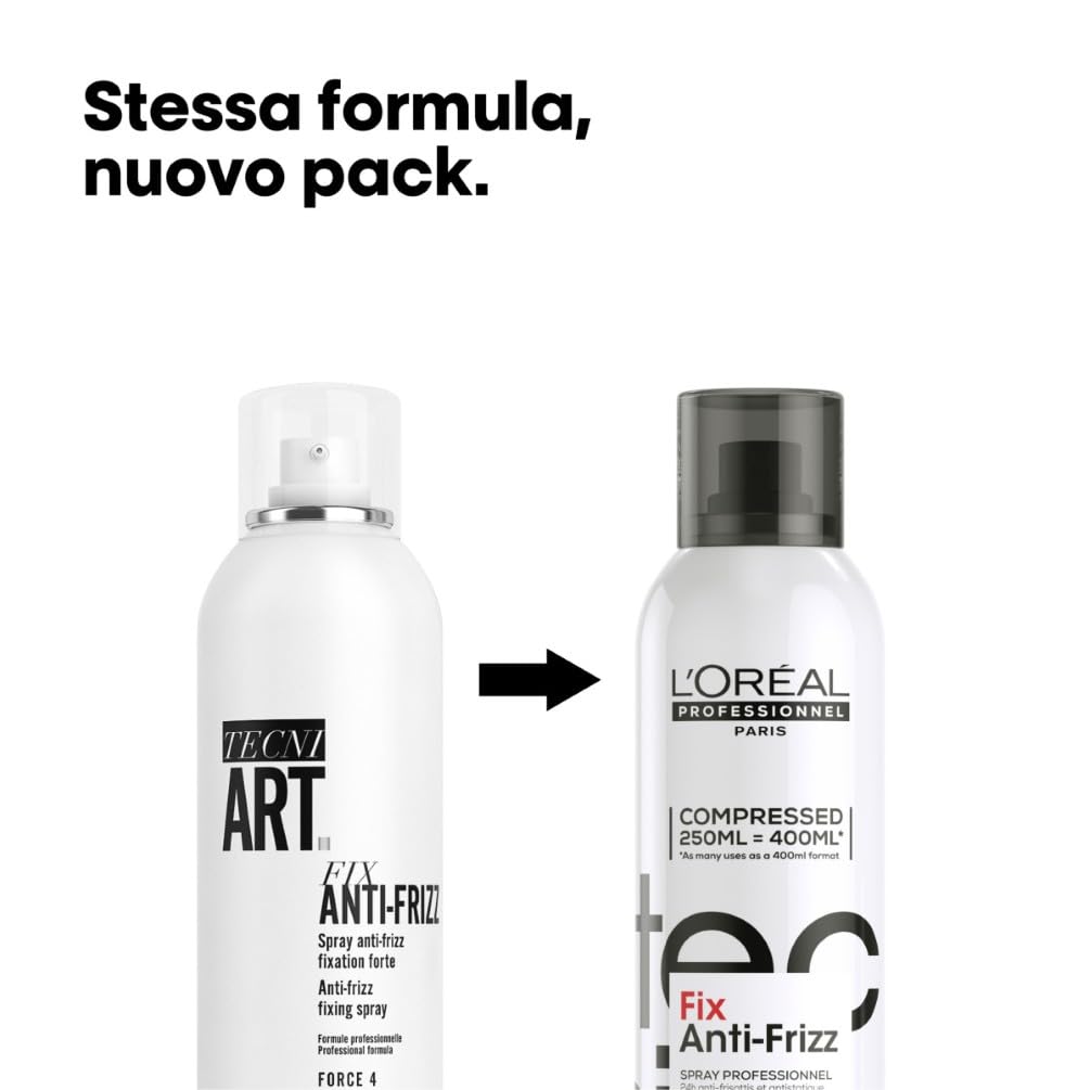 L'Oréal Professionnel, Spray Fissante, Anti-Crespo, Anti-Statico, Per Capelli Crespi, Lunga Tenuta, Look Naturale, Tecni Art Fix Anti-Frizz, 250 ml