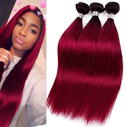 VIOLET HAIR Brazilian Ombre Straight Hair 3 Bundles 1B Burgundy Mix Length16 18 20inch 1B Red Two Tone Black to Burgundy Double Weft Human Hair Weave