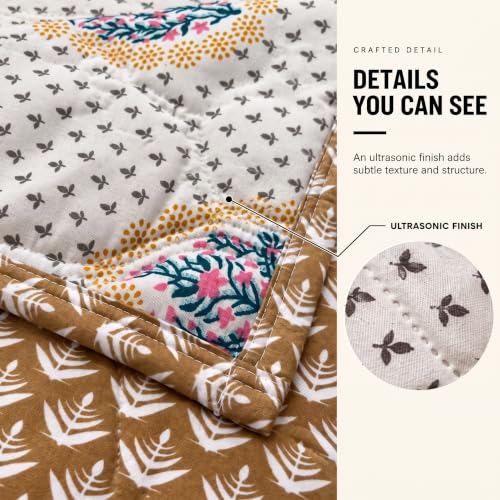 Image of BSB HOME Premium 280 GSM Quilted Comforter, Soft Plush Floral Printed Bedspread, Cozy Warm Reversible Blanket for Bedroom, Elegant Winter Bedding Comforter, 80 x 85 Inches (203 x 215 cm) - Pale Sand