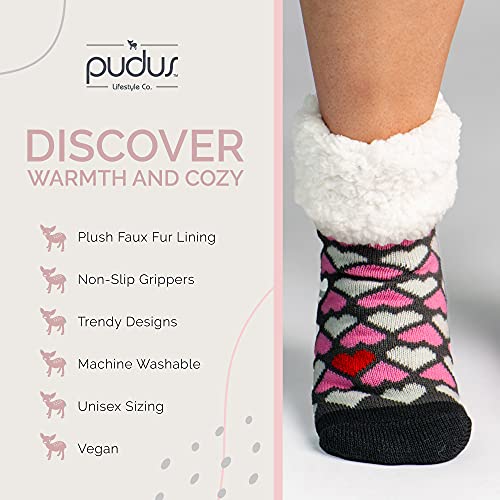 Pudus Classic Slipper Socks Heart Valentines Pink,Pink,One Size4