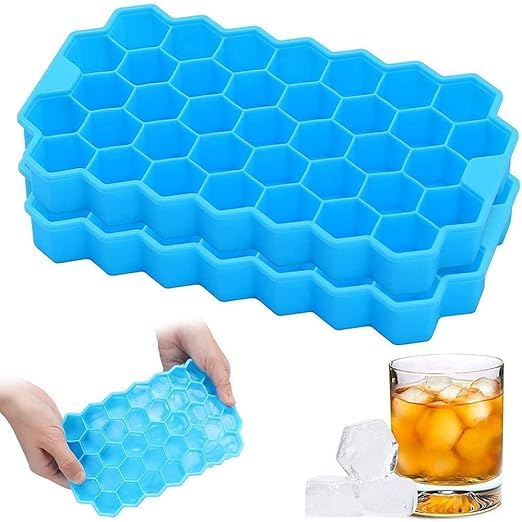 Image of Silicone Honeycomb 37 Cavity Ice Cube Tray for Freezer Moulds Small Cubes Whiskey Fridge Bar Soft Ice Cube Tray -Pack of 1-Blue COLUER