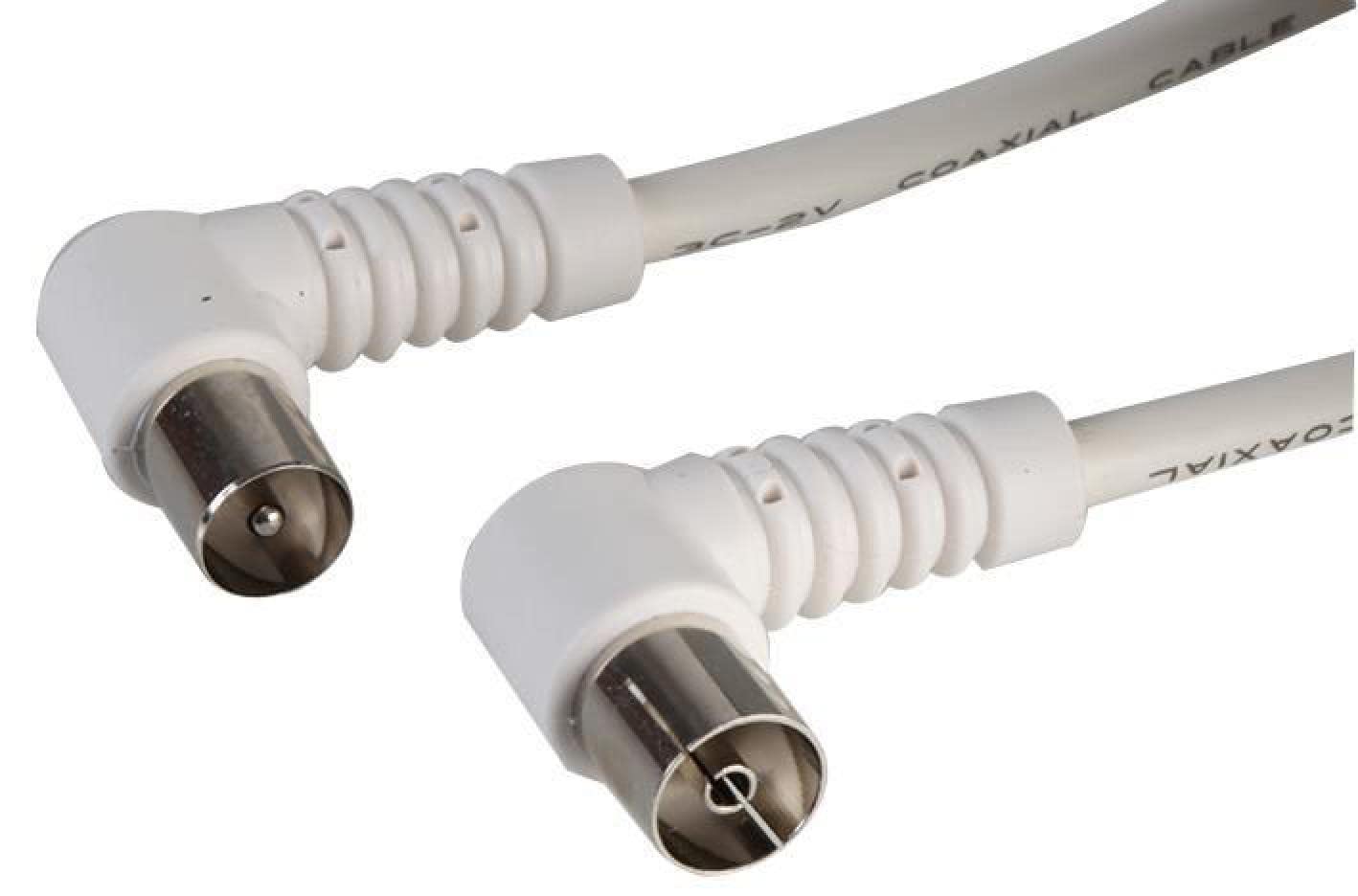 Pro Signal Right Angled Coaxial Lead, Male to Female, 2m White