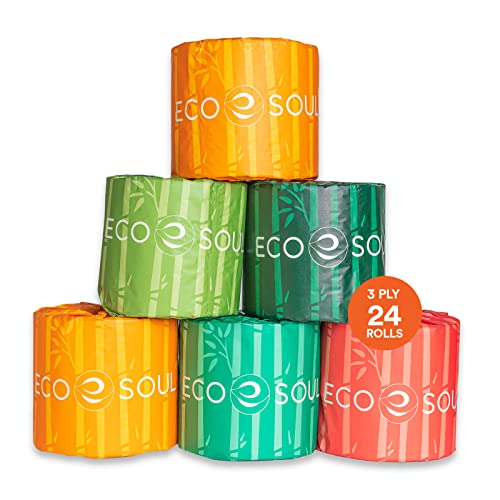 ECO SOUL Bamboo Toilet Paper 3 Ply 24 Mega Rolls= 96 Regular Rolls