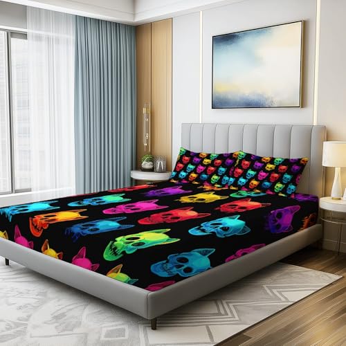 Drap-housse imprimé crâne abstrait pour transformer le style d'une chambre ado