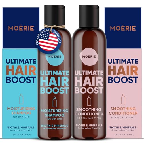 Image of Moerie Ultimate Hair Growth Shampoo & Conditioner Set - Longer, Thicker, Fuller Hair - Vegan, Volumizing, Paraben & Silicone Free - Moisturizing for All Hair Types - 2 x 8.45 fl oz (250ml)