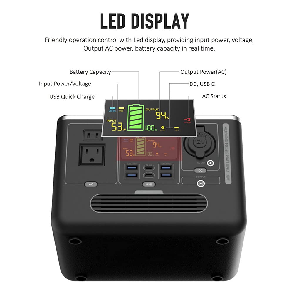 WSHA Generatore Solare Portatile 300W 444Wh Stazione energetica Alimentatore Esterno Alimentazione all'aperto Banca di Potenza per Il Campeggio all'aperto Viaggio a casa