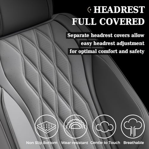 Image of Coverado Front Seat Covers, Car Seat Protector, Waterproof Nappa Leather Cushion, Fit for Most Sedans SUV Pick-up Truck-Gray