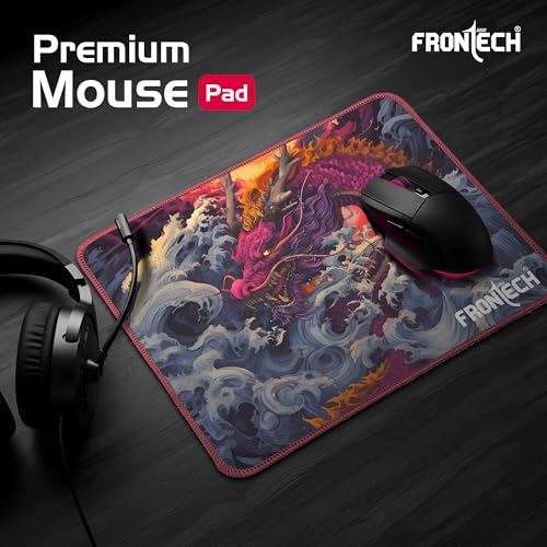 Image of FRONTECH Gaming Mouse Pad | 300mm x 250mm x 2mm | Ultra-Smooth Micro-Textured Surface | Non-Slip Rubber Base | Stitched Edges (MSP-0063 Red)