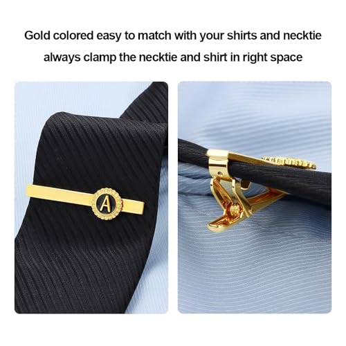 Set de 4 mancornas para hombres con clip de corbata y broche dorado miniatura 6