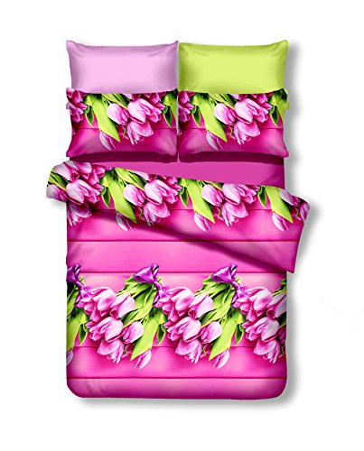 DecoKing 200x200 cm Bettwäsche mit 2 Kissenbezügen 80x80 Bettbezüge Microfaser Reißverschluss Blumen Elizabeth Emerald rosa hellgrün