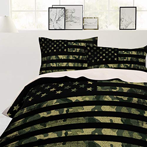 Rustic Camouflage American Flag Bedding Set Ultra Soft 3 Piece Comforter Cover Set Twin Size, Stars And Stripes Military Duvet Cover Set With 2 Pillow Shams For Kids/Teens/Adults/Toddler #TOP1