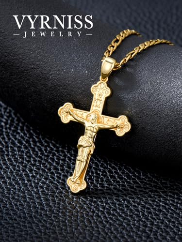 18K Gold Cross Necklace for Men 18K Gold Crucifix Pendant Chain Jesus Cross Necklace Religious Jewelry Christian Gift3