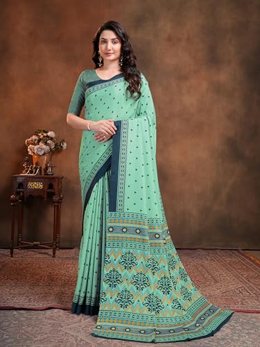 Image of Garden Vareli Floral Booti Print Crepe Saree With Unstitched Blouse Piece