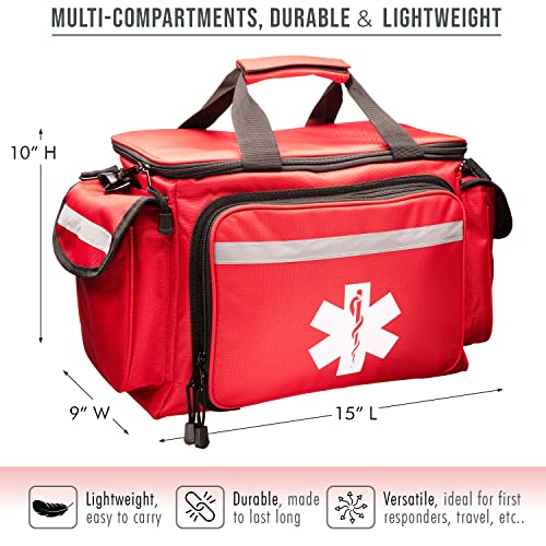 Novamedic Professional Red Empty Trauma First Aid Medical Bag, 15"X10"X9", Multi Compartment First Responder Carrier For Emt, Paramedics, Emergency And Medical Supplies Kit #TOP4