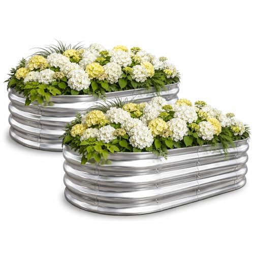 Eclaron Raised Garden Bed Kit,2 Pack 4x2x1ft Galvanized Garden Beds Outdoor with Safety Edging,Rust-Resistant Garden Bed - Oval Large Metal Planter Box for Vegetables…