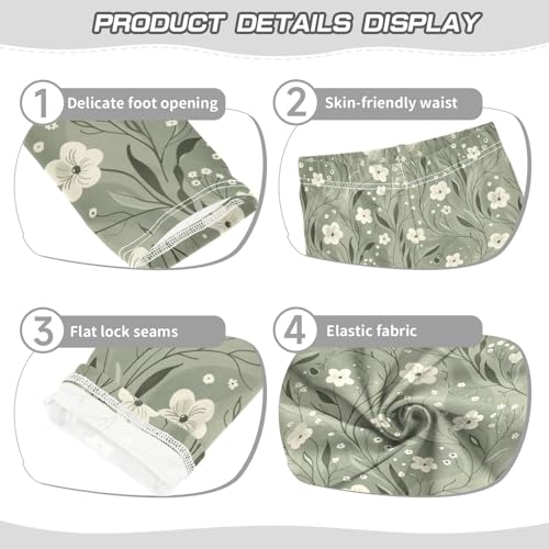 Girls Leggings Sage Florals Leaves Soft Toddler Leggings for Girls Kids Pants Size 4T-10T3