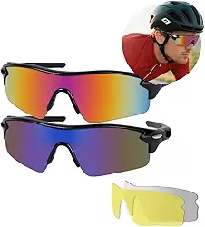 Óculos de Sol Esportivos, Óculos de Ciclismo, Proteção UV, com Lentes Âmbar e Cinza, Polarizadas, Adequadas para Ciclismo, Corrida e Atividades ao Ar Livre