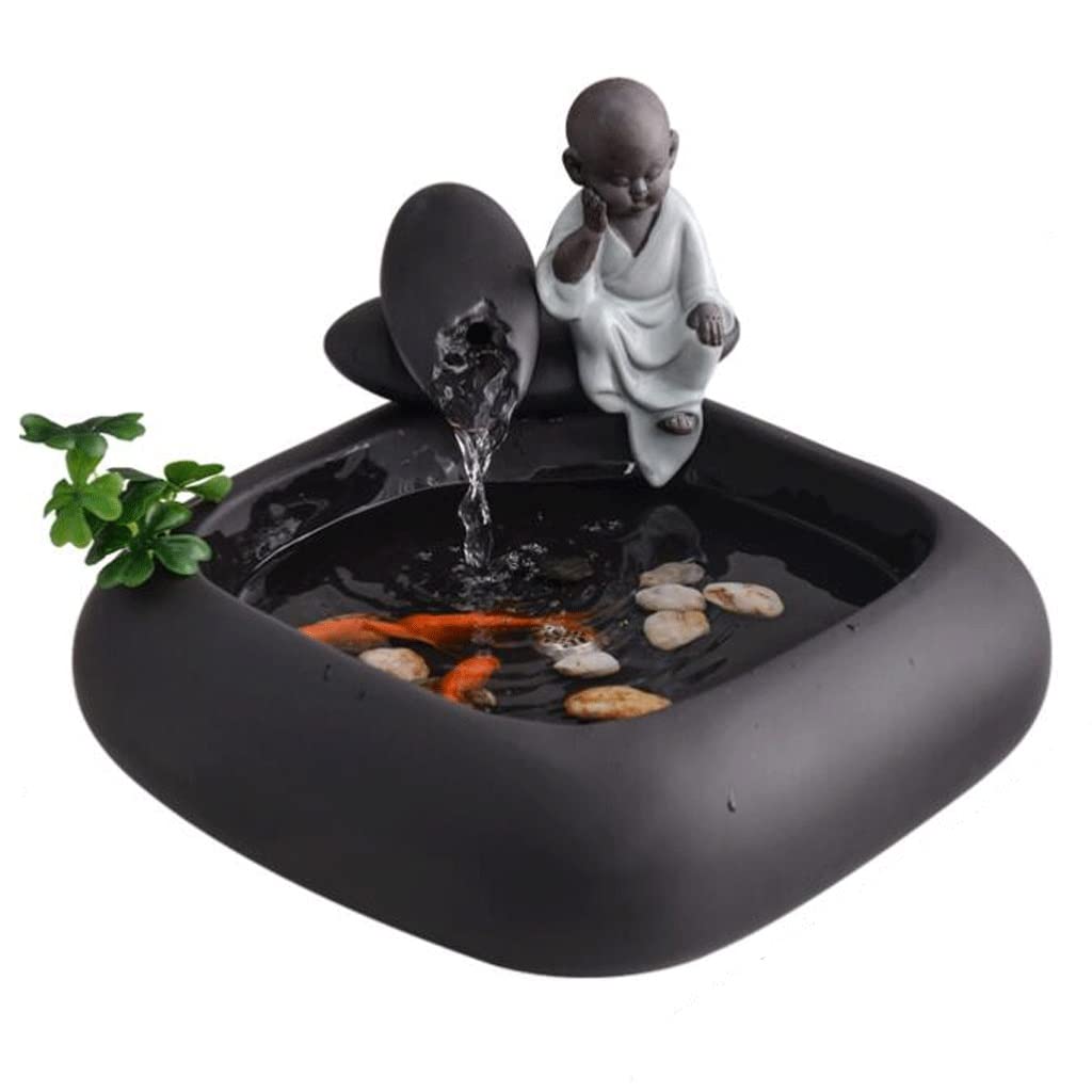 Fontaine Bouddha anti-stress : cascade d'eau en céramique pour humidifier l'air