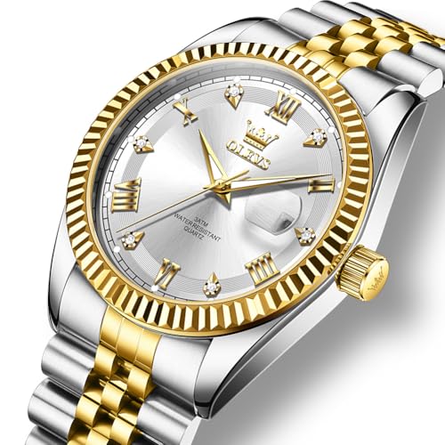 Image of OLEVS Watch for Men Stainless Steel Quartz Business Dress Diamond Large Dial Waterproof Mens Watches with Date Wrist Watch