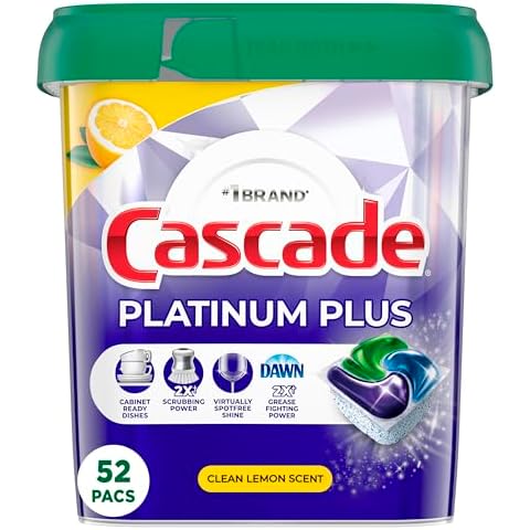 Cascade Platinum Plus Dishwasher Pods, Dish Detergent ActionPacs, Cleaning Supplies, Lemon, 52 Count Cover