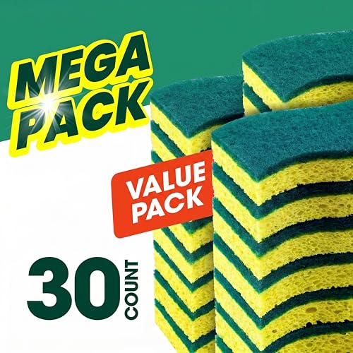 Image of SCRUBIT Sponges Kitchen Heavy Duty Dish Sponge, 30 Pack Sponges for Dishes Along with A Tough Scouring Pad -Yellow
