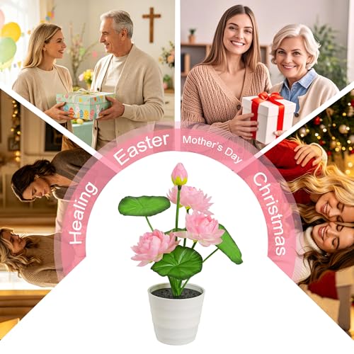 Image of Artificial Pink Lotus Flower Lamp Flower Night Light for Home Yoga Studio Meditation Decor, Gifts for Women Mom Grandma Girlfriend on Birthday Christmas Valentines Mothers Day