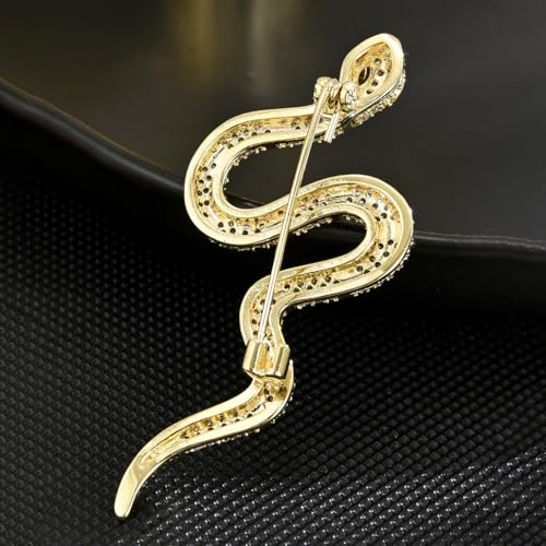 Image of Gold Snake Brooches Pins for Women Men Statement Snake Enamel Lapel Pins Crystal Rhinestone Accessories Powerful Animal Insect Clothing Coat Jacket Lapel Jewelry Gifts