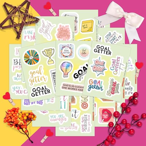 Image of Motivational Stickers for Adults - Goal Getter Party Favors & Decorations, Waterproof Vinyl Inspirational Decals for Water Bottle, Laptop, Gifts for Women & Men