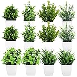 Kifmurase 12Pcs Fake Plants, Mini Artificial Greenery Potted Plants for Shelf, Small Artificial Faux Eucalyptus for Home Decor, Indoor, Office, Desk, Shelf, Table Decoration