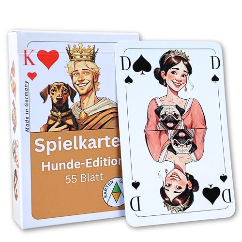 Karten Garten Spielkarten Hunde-Edition | 55 Karten inkl. 3 Joker | Made in Germany, CO₂-neutral gedruckt & plastikfrei produziert | Kartenspiel mit Hunderassen | Geschenk für Hundeliebhaber