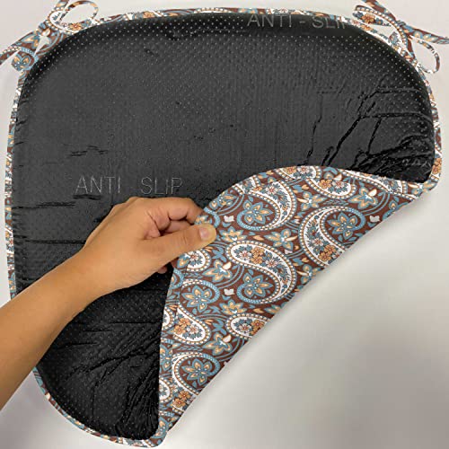 Ambesonne Paisley Chair Seating Cushion Set Of 12, Vintage Oriental Jacquard Ornate Shabby Illustration, Soft Seat Pads For Office With Anti-Slip Backing, 16"X16", Redwood And Blue Grey #TOP4