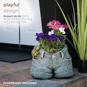 Alpine Corporation 10" Tall Indoor/Outdoor Denim Shorts with Frog Shaped Planter and Yard Decoration Alpine Corporation 10 Tall IndoorOutdoor Denim Shorts with Frog Shaped Planter and Yard Decoration