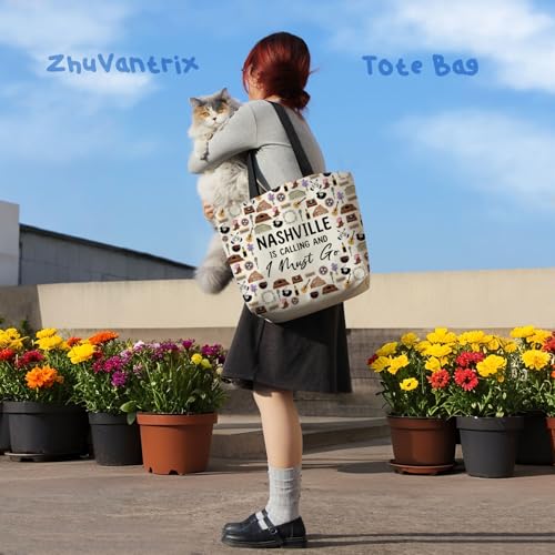 Bolso tote Nashville Is Calling, estético y bonito, para hombro y mano, con bolsillo interior con cremallera, ligero y lavable, estilo Nashville, ideal como regalo de viaje para mujeres y amigas miniatura 6