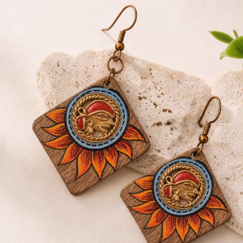 Image of Handcrafted Tribal Wooden Earrings Collection for Women - Butterfly, Princess & Modern Geometric Statement Designs