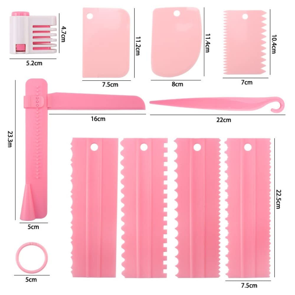 Dwwffer 11 Pcs Cake Scraper Set Cake Edge Scraper Cutters with Adjustable Butter Smoothing Cream Scraper Tool Cake Decorating Comb Icing Smoother for Cake Cream Baking Decorating