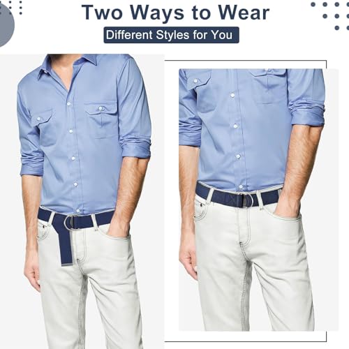 Image of WHIPPY Mens Canvas Belt with Metal Double D-ring 1 1 /2 inch Wide Plus Size Unisex Web Cloth Casual Belt for Jeans Pants